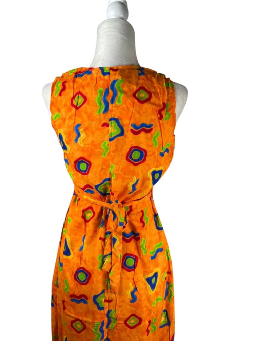 VTG 90s Groovy Rayon Maxi Dress Psychedelic Boho Sun Dress Sz S - Picture 7 of 12